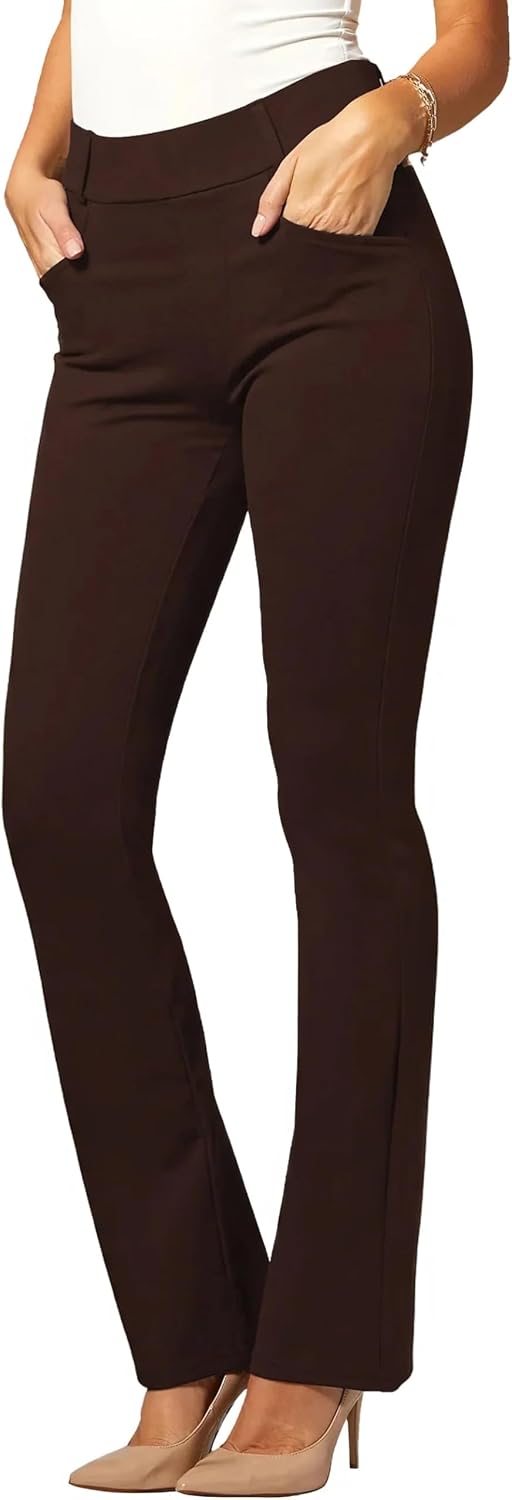 Conceited Stretch Slacks for Women - Wear to Work - Tummy Control Waistband - Bootcut Dress Pants with Pockets