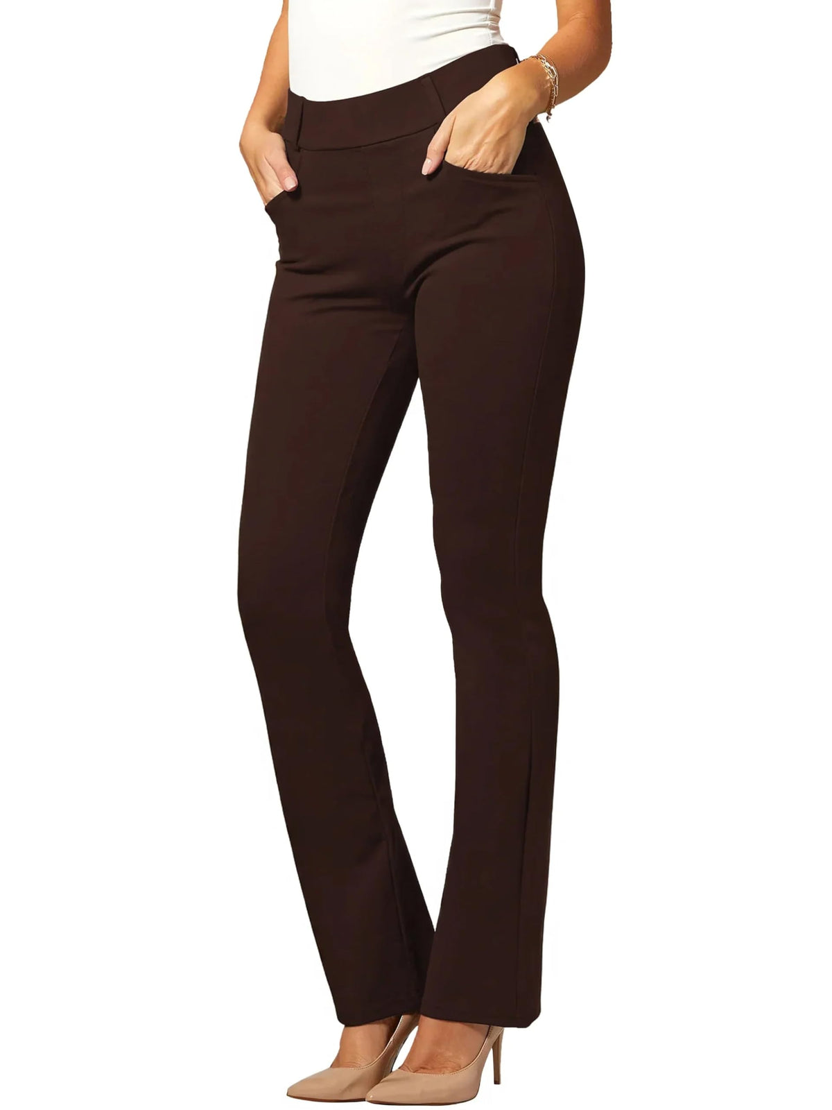 Conceited Stretch Slacks for Women - Wear to Work - Tummy Control Waistband - Bootcut Dress Pants with Pockets
