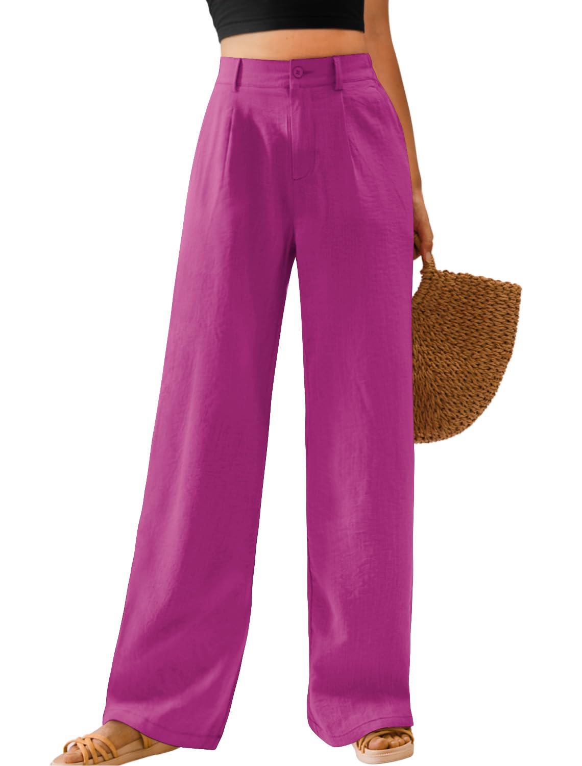 Feiersi Womens Casual Wide Leg Pants High Waisted Button Down Straight Long Trousers Palazzo Pants