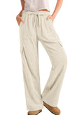 Sidefeel Womens Corduroy Pants Casual High Waisted Elastic Drawstring Cargo Loose Fit Wide Leg Pants with Pockets