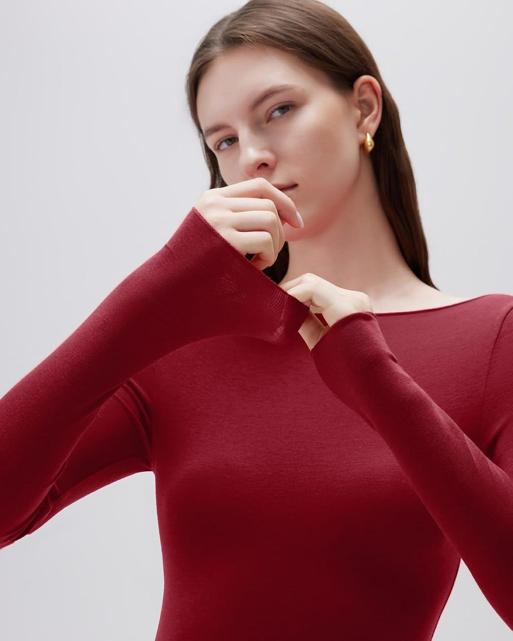 SUUKSESS Cloud Cashmere Women Boat Neck Fitted Long Sleeve Shirt Basic Knit Tops