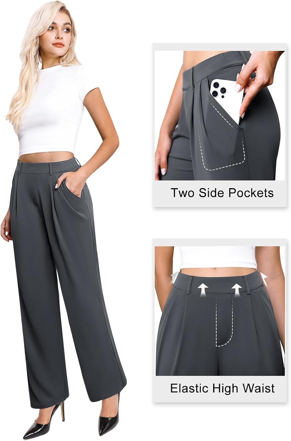 DLOODA Womens Wide Leg Dress Pants Stretchy High Waisted Work Pants