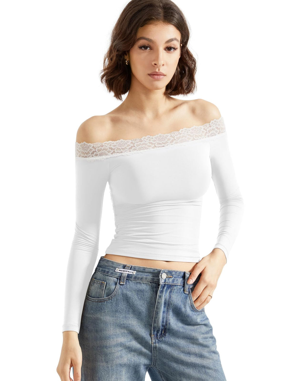 SUUKSESS Women Off Shoulder Double Lined Long Sleeve Shirts Basic Going Out Tops