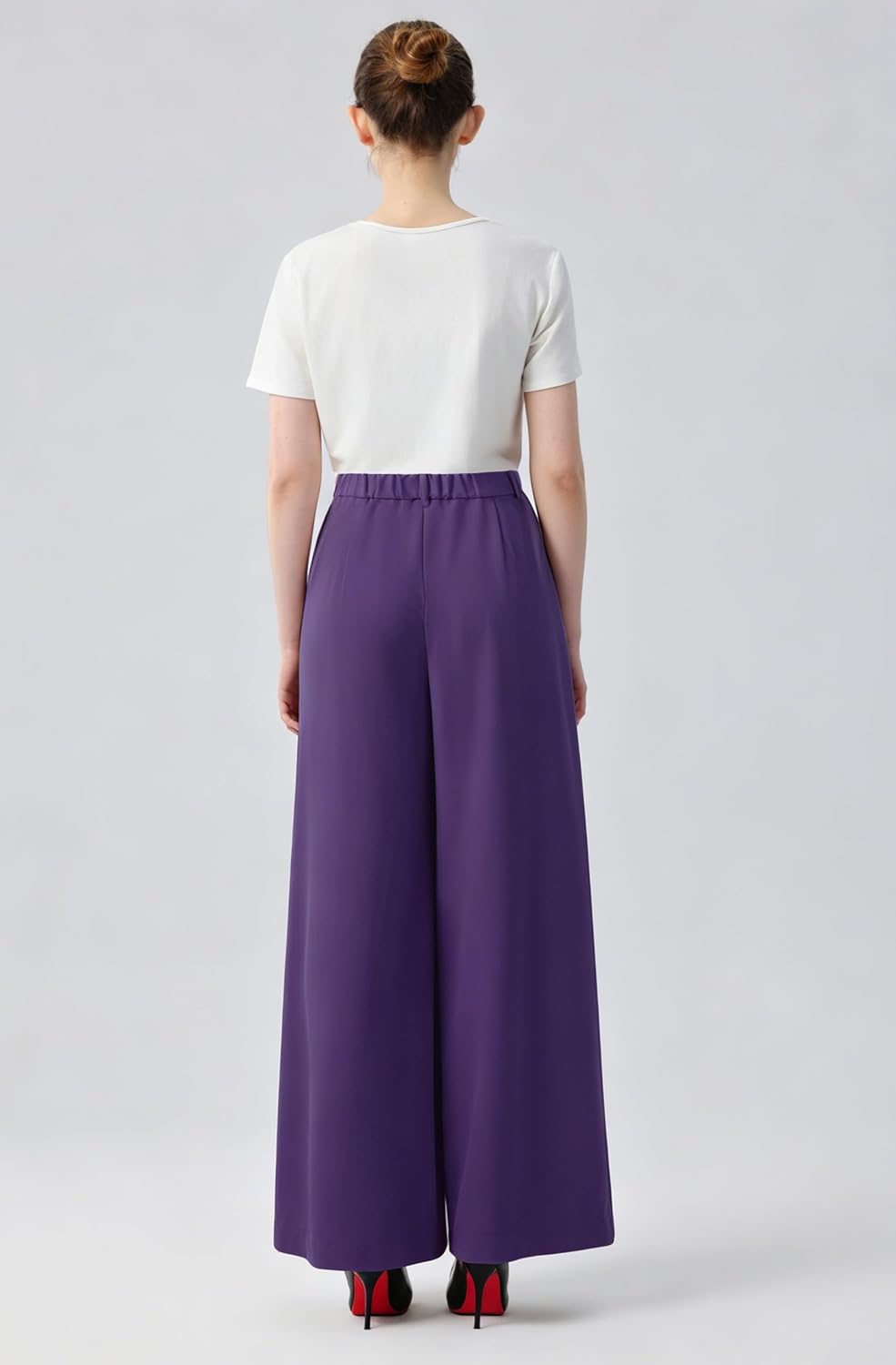 Tronjori Womens High Waist Casual Wide Leg Palazzo Business Pants