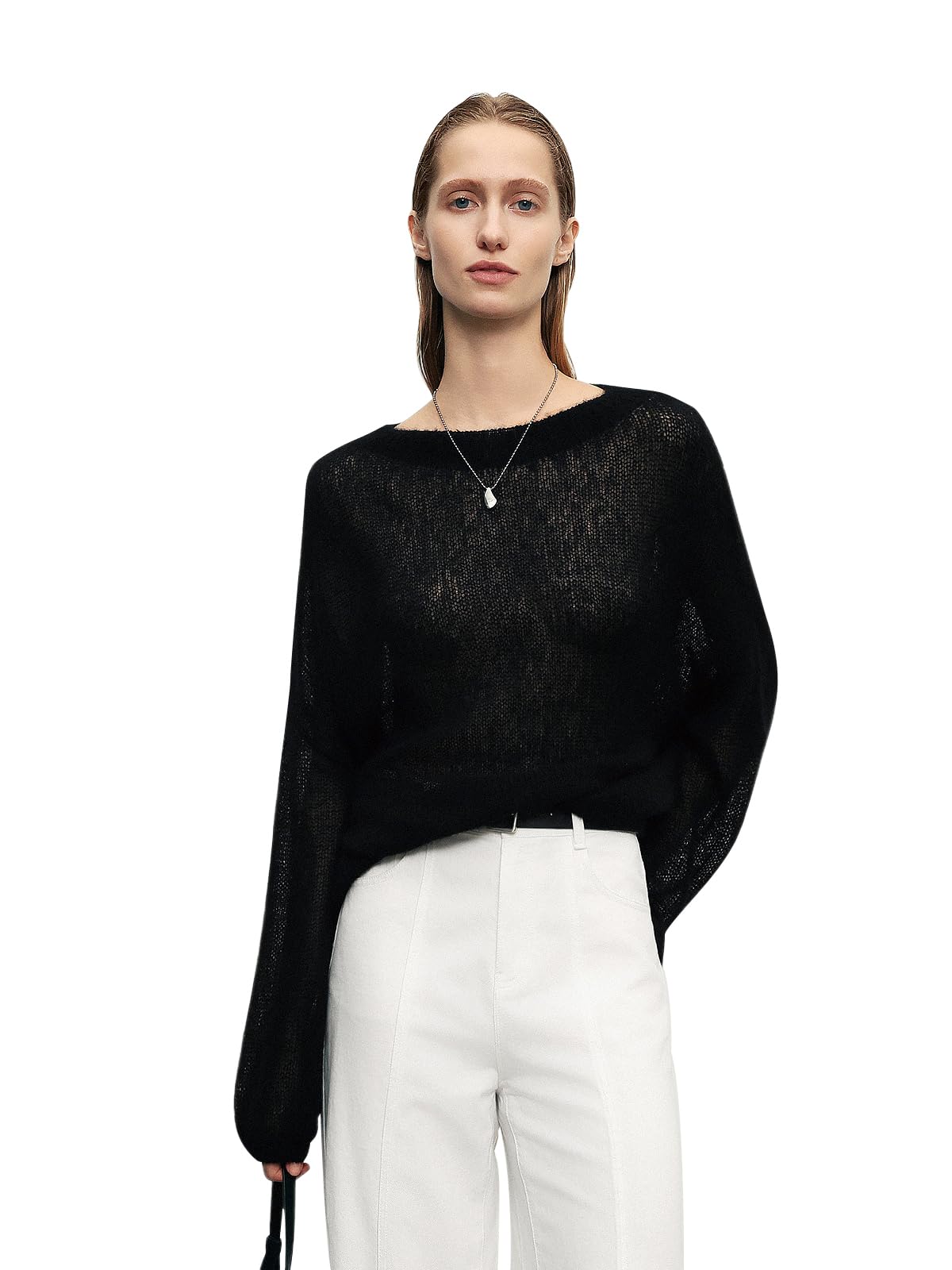 Silk Cashmere Blend Sweater for Women, Lightweight Crewneck Knit Pullover Jumper for Spring Layering