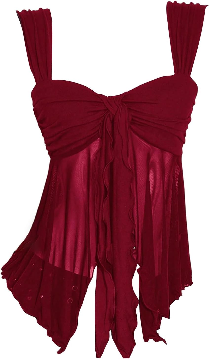 Milumia Women's Flowy Baby Doll Tank Tops Y2k Mesh Going Out Top Festival