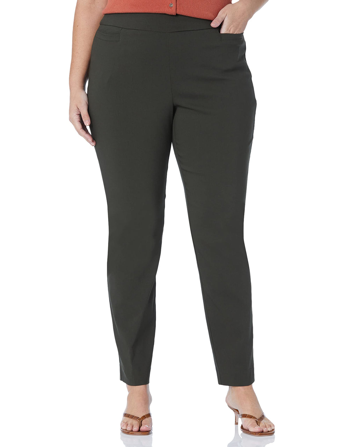 Briggs New York Women’s Plus Size Pull On Dress Pants 4 Pockets Straight Leg Stretchy Office Casual Work Slacks