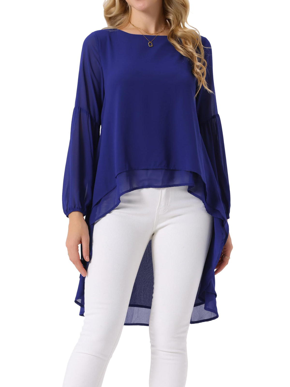 Seta T Women's High Low Tops Lantern Sleeve Dressy Casual Chiffon Blouse