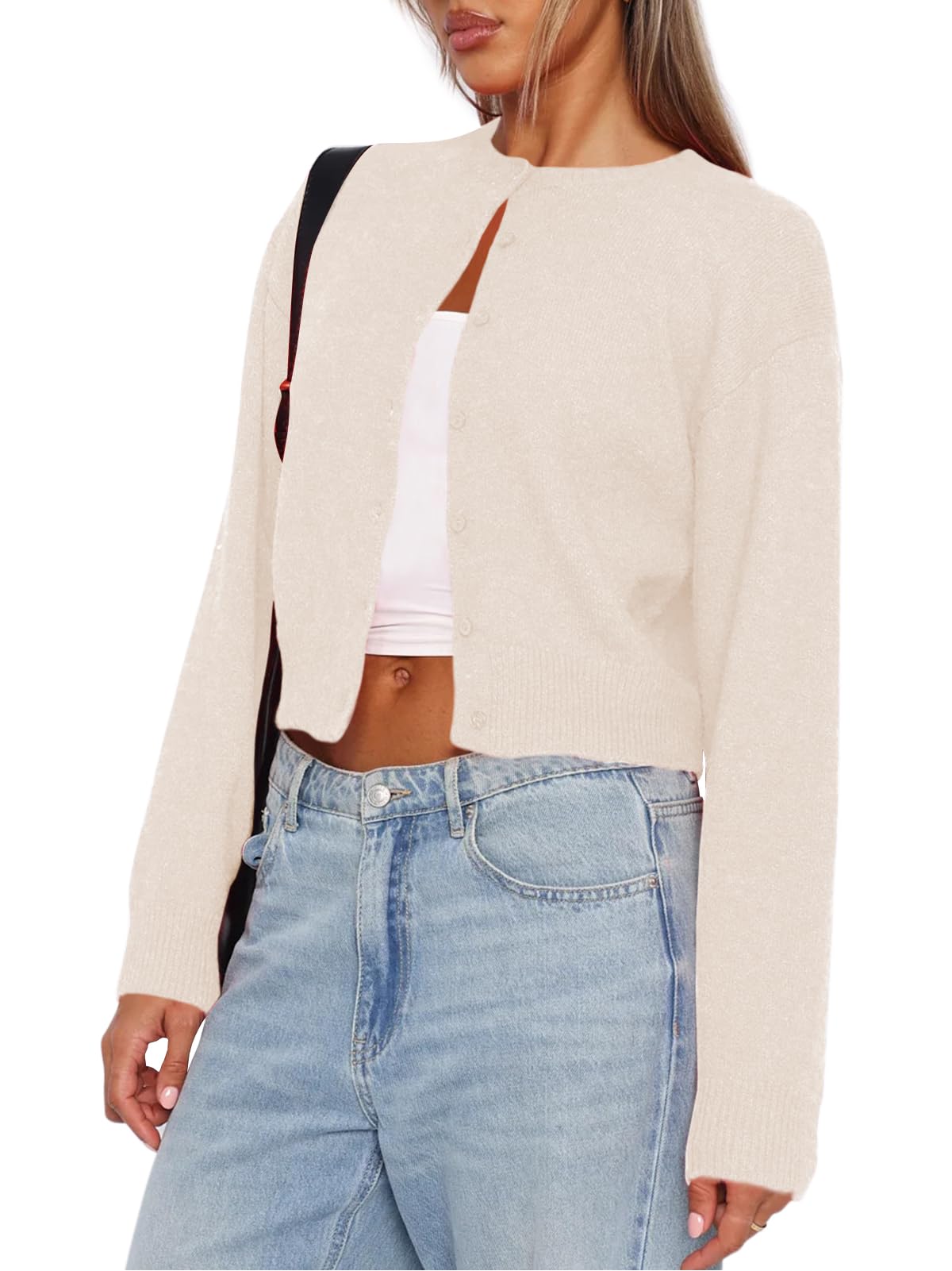 Balimtoy Womens Cropped Cardigan Long Sleeve Button Up Sweaters | Soft Knit Cardigan, Crew Neck, Button Down, Casual for Office Work, Teacher Outfit, Trendy Sweater for Fall, Spring 2026