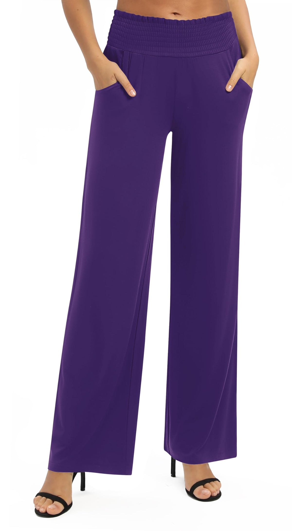 EXCHIC Women's Loose Straight Leg Palazzo Pants High Elastic Waist Causal Trousers with Pockets