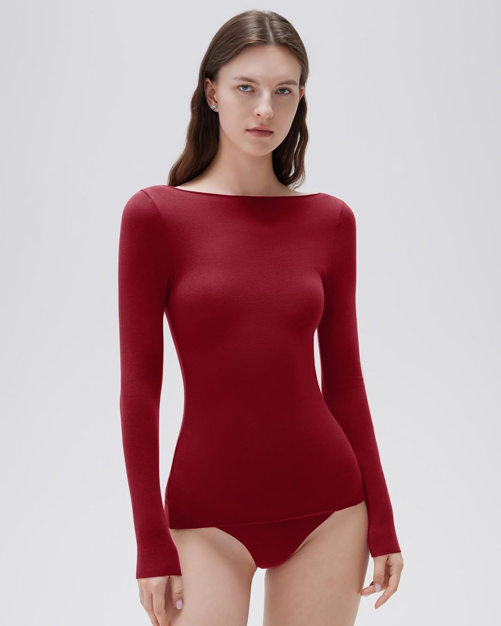 SUUKSESS Cloud Cashmere Women Boat Neck Fitted Long Sleeve Shirt Basic Knit Tops