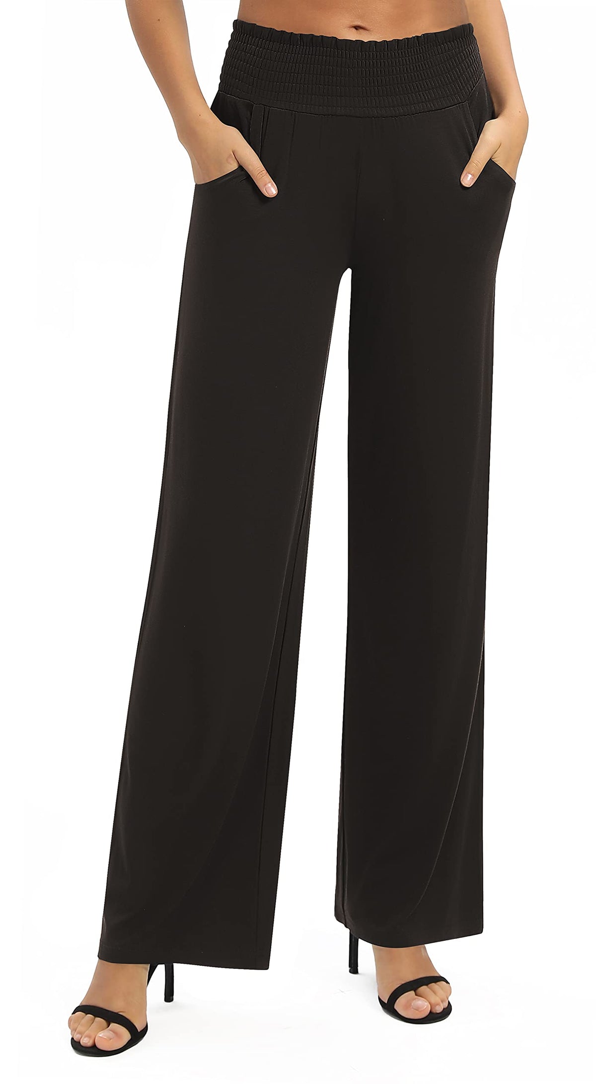 EXCHIC Women's Loose Straight Leg Palazzo Pants High Elastic Waist Causal Trousers with Pockets