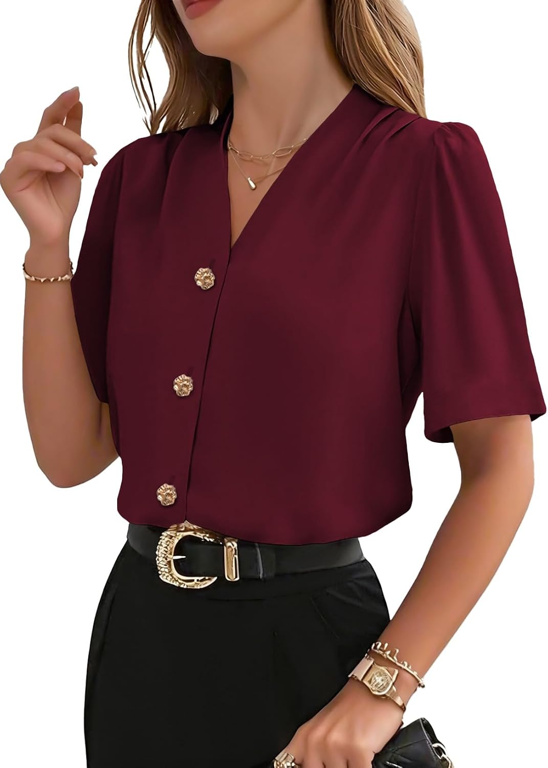 EVALESS Business Casual Tops for Women Button Down Shirts