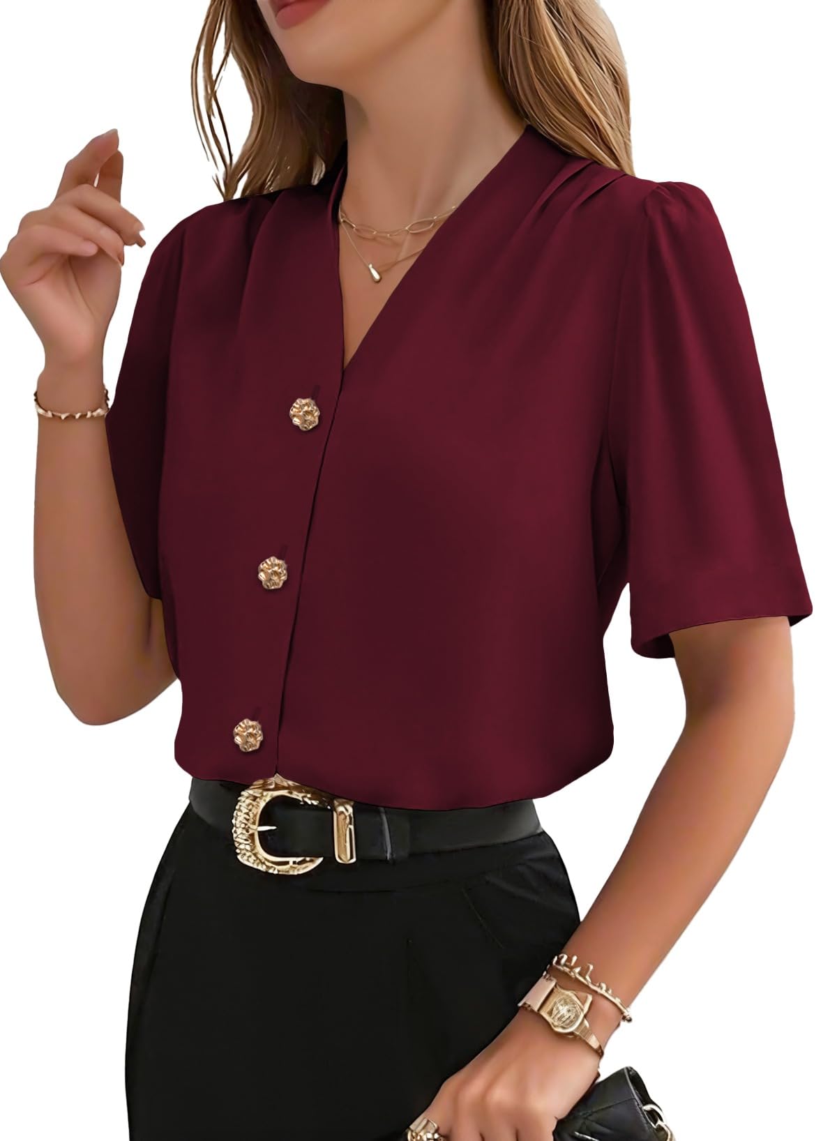 EVALESS Business Casual Tops for Women Button Down Shirts