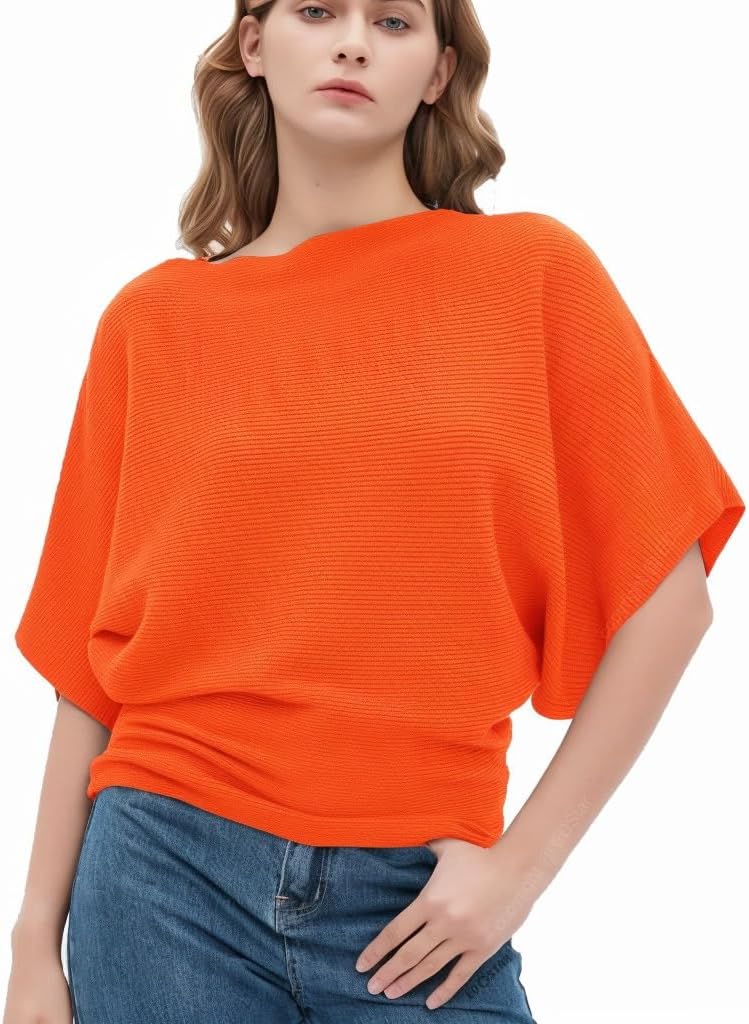 EDSTAR Women's Boat Neck Short Sleeve Dolman Knit Sweater