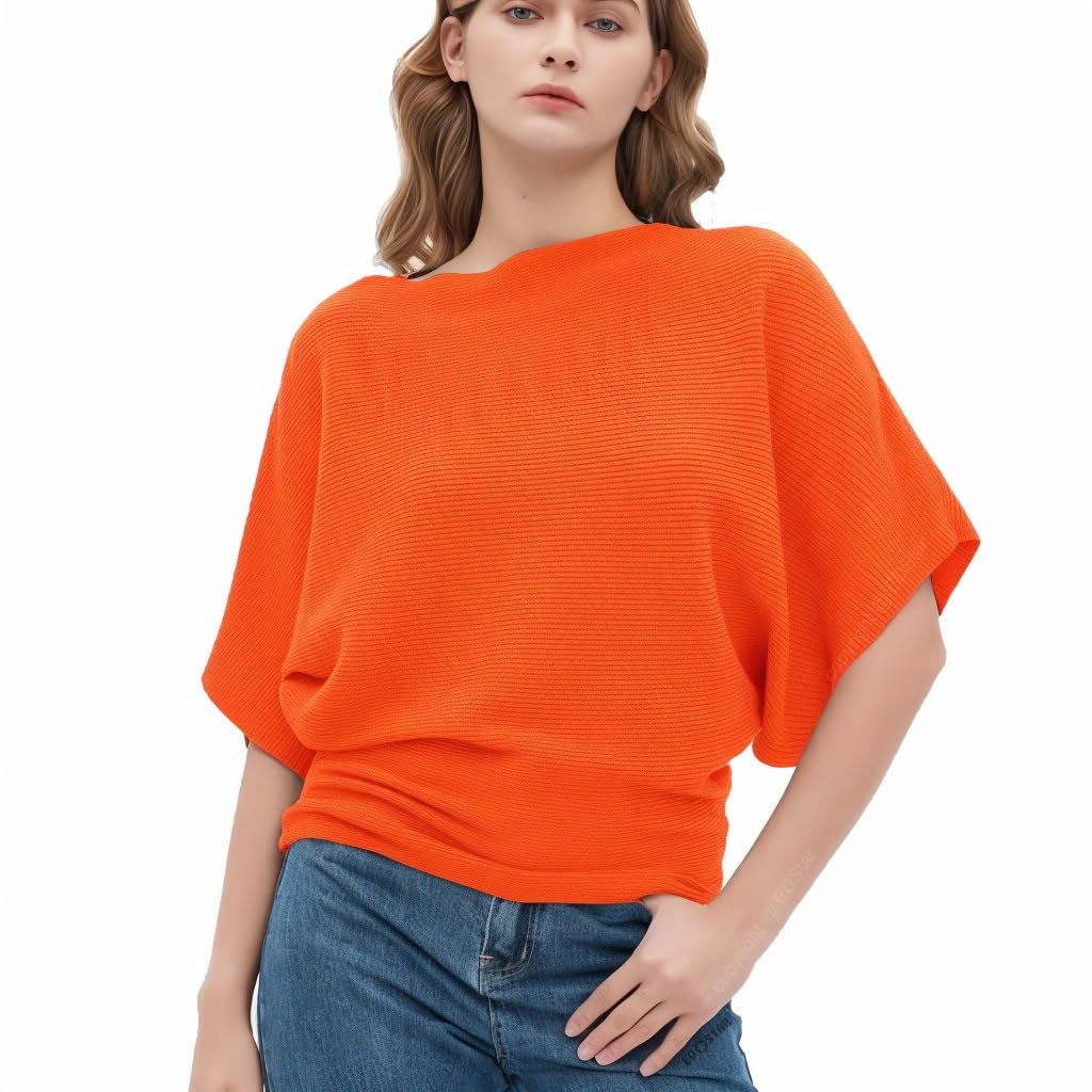 EDSTAR Women's Boat Neck Short Sleeve Dolman Knit Sweater