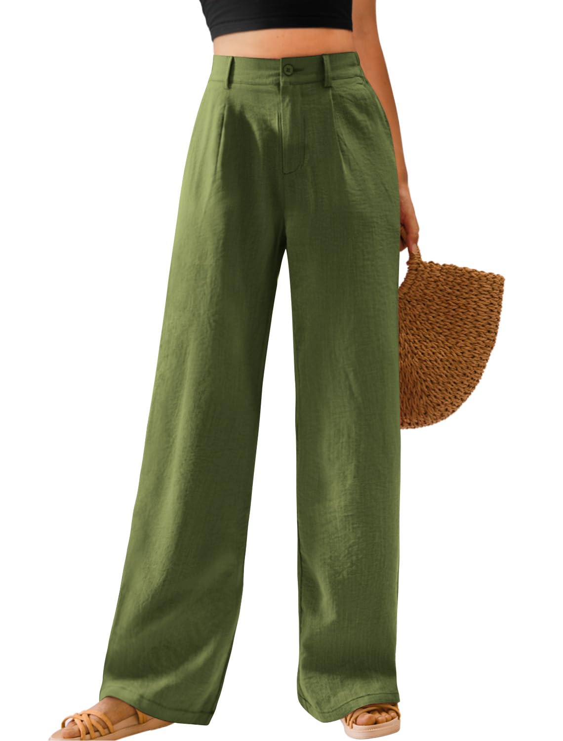 Feiersi Womens Casual Wide Leg Pants High Waisted Button Down Straight Long Trousers Palazzo Pants