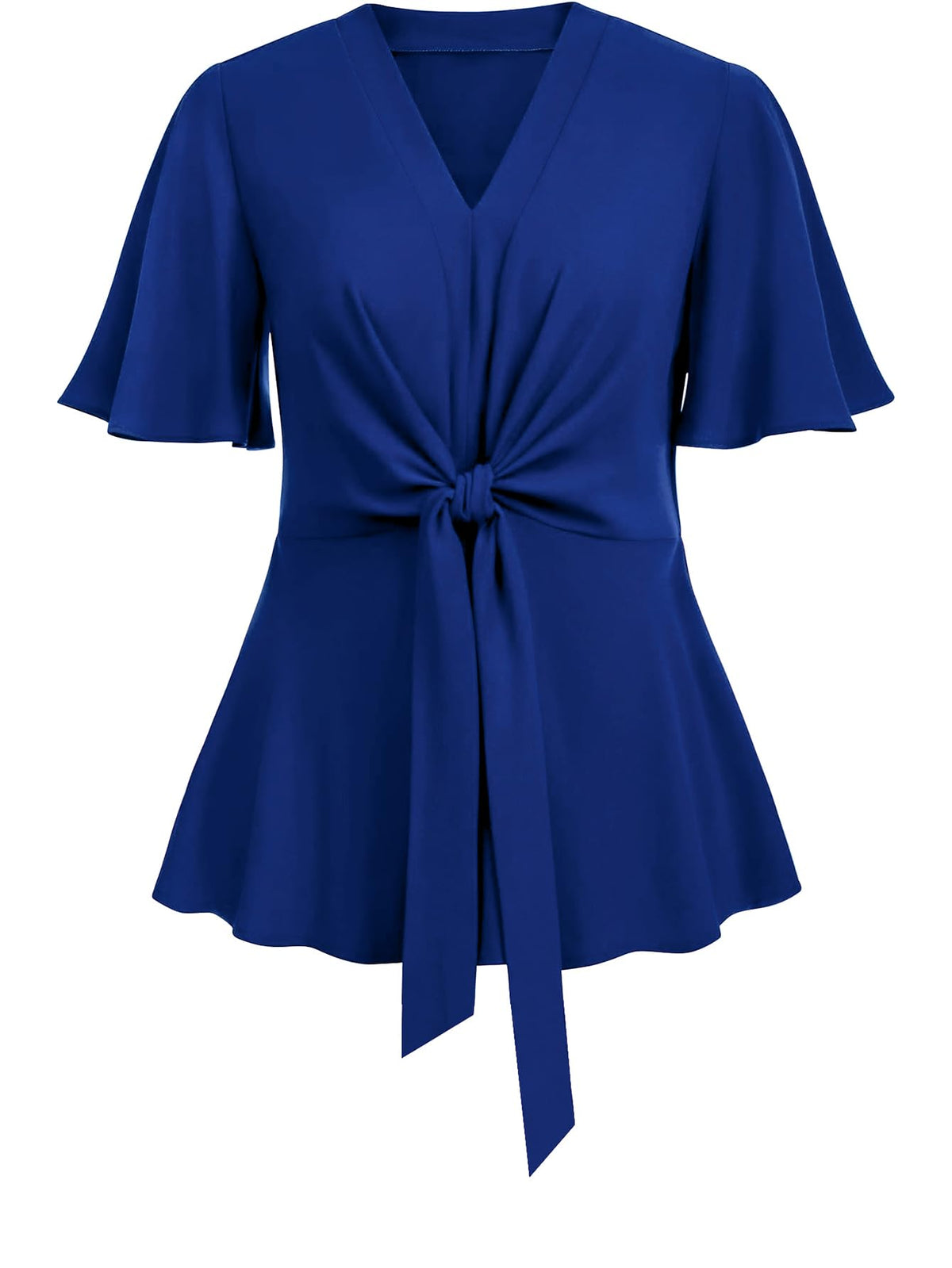 SCOMCHIC 2024 Women's Plus Size Peplum Tops Elegant V Neck Tie Front Bell Sleeve Flowy Blouses Shirts