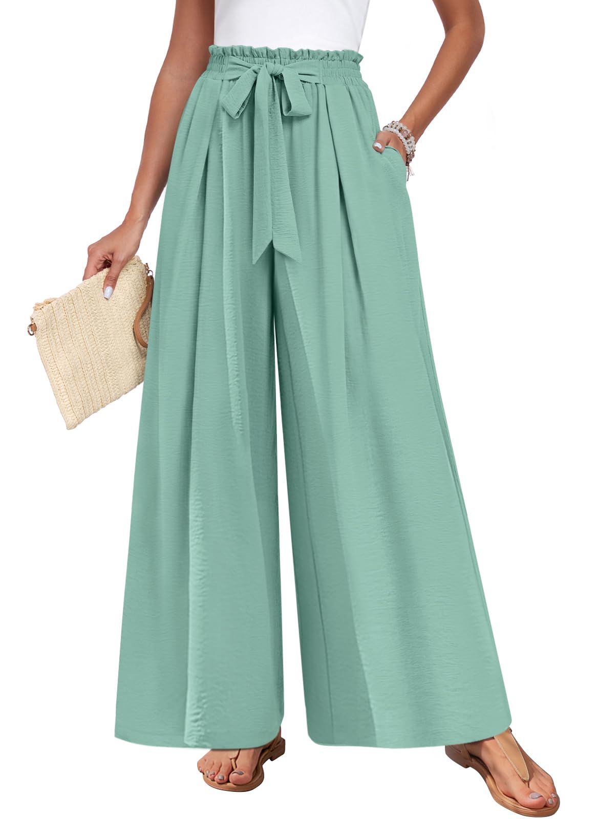 TAOHUADAO Womens Wide Leg Pants with Pockets High Waisted Plus Size Palazzo Pants Casual Flowy Trousers