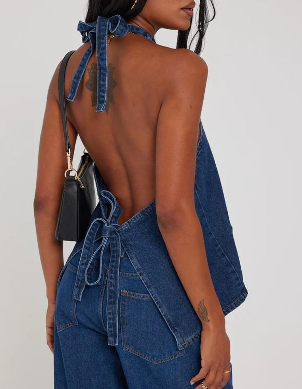 Kedera Women Halter Denim Vest Top V Neck Button Up Backless Jean Tank Top