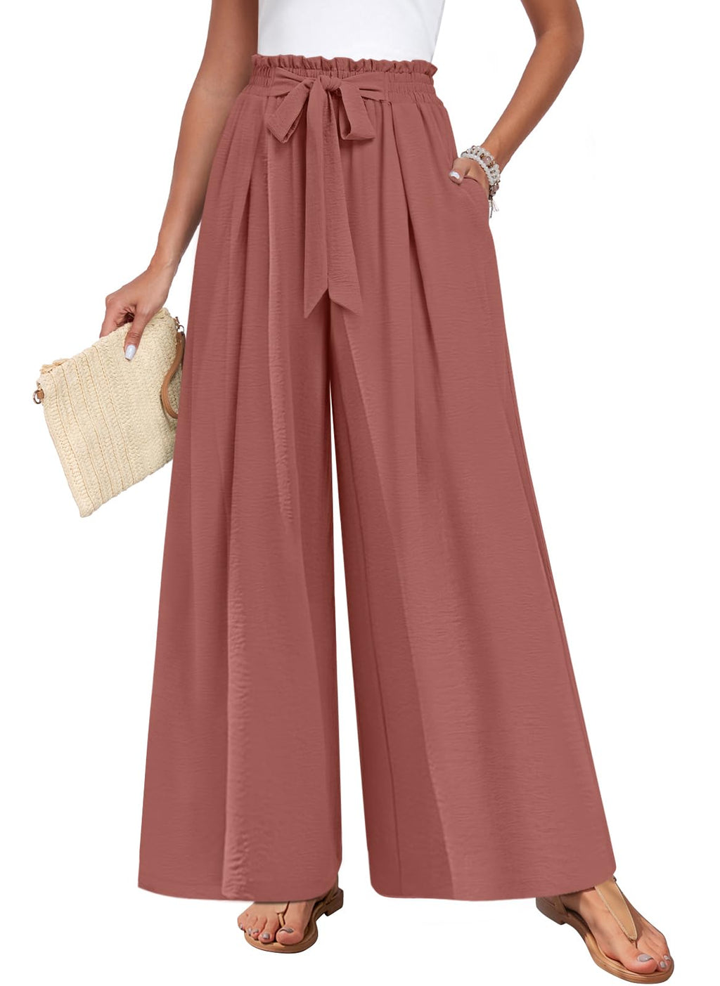 TAOHUADAO Womens Wide Leg Pants with Pockets High Waisted Plus Size Palazzo Pants Casual Flowy Trousers