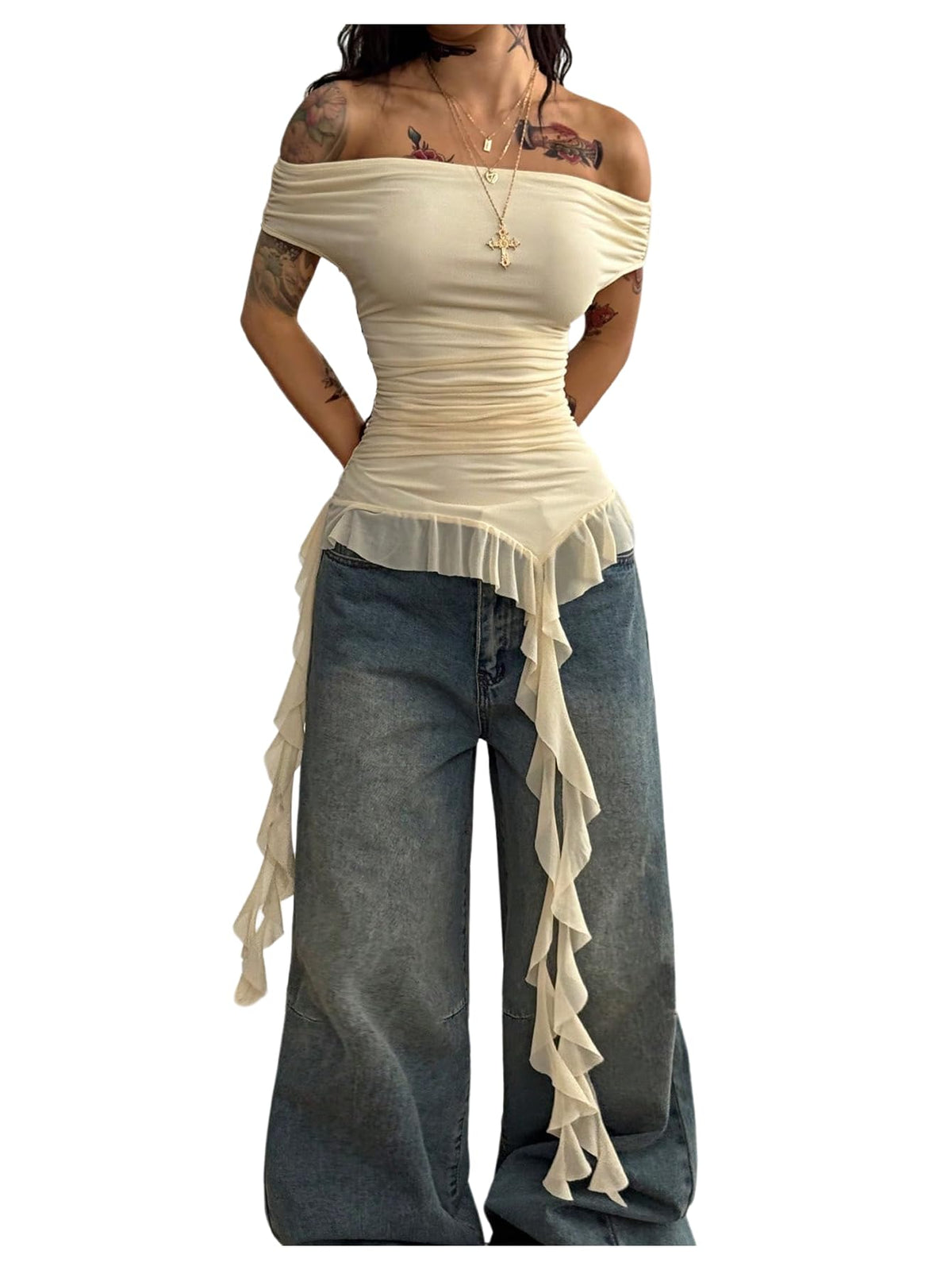 SweatyRocks Women's Off The Shoulder Asymmetrical Top Y2k T Shirts
