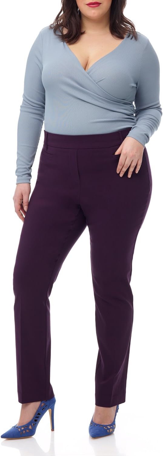 Rekucci Curvy Woman Ease into Comfort Plus Size Straight Pant w/Tummy Control