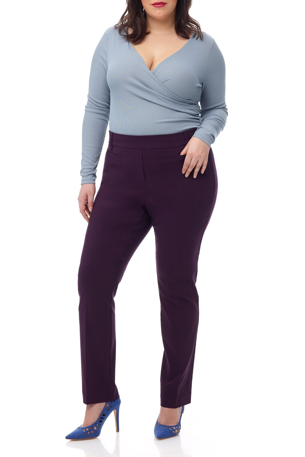 Rekucci Curvy Woman Ease into Comfort Plus Size Straight Pant w/Tummy Control