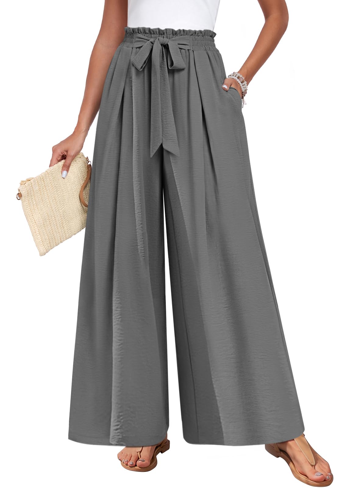 TAOHUADAO Womens Wide Leg Pants with Pockets High Waisted Plus Size Palazzo Pants Casual Flowy Trousers