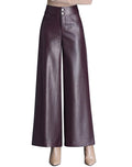 HaoMay Women's High Waist Wide Leg PU Faux Leather Cropped Pants Culottes
