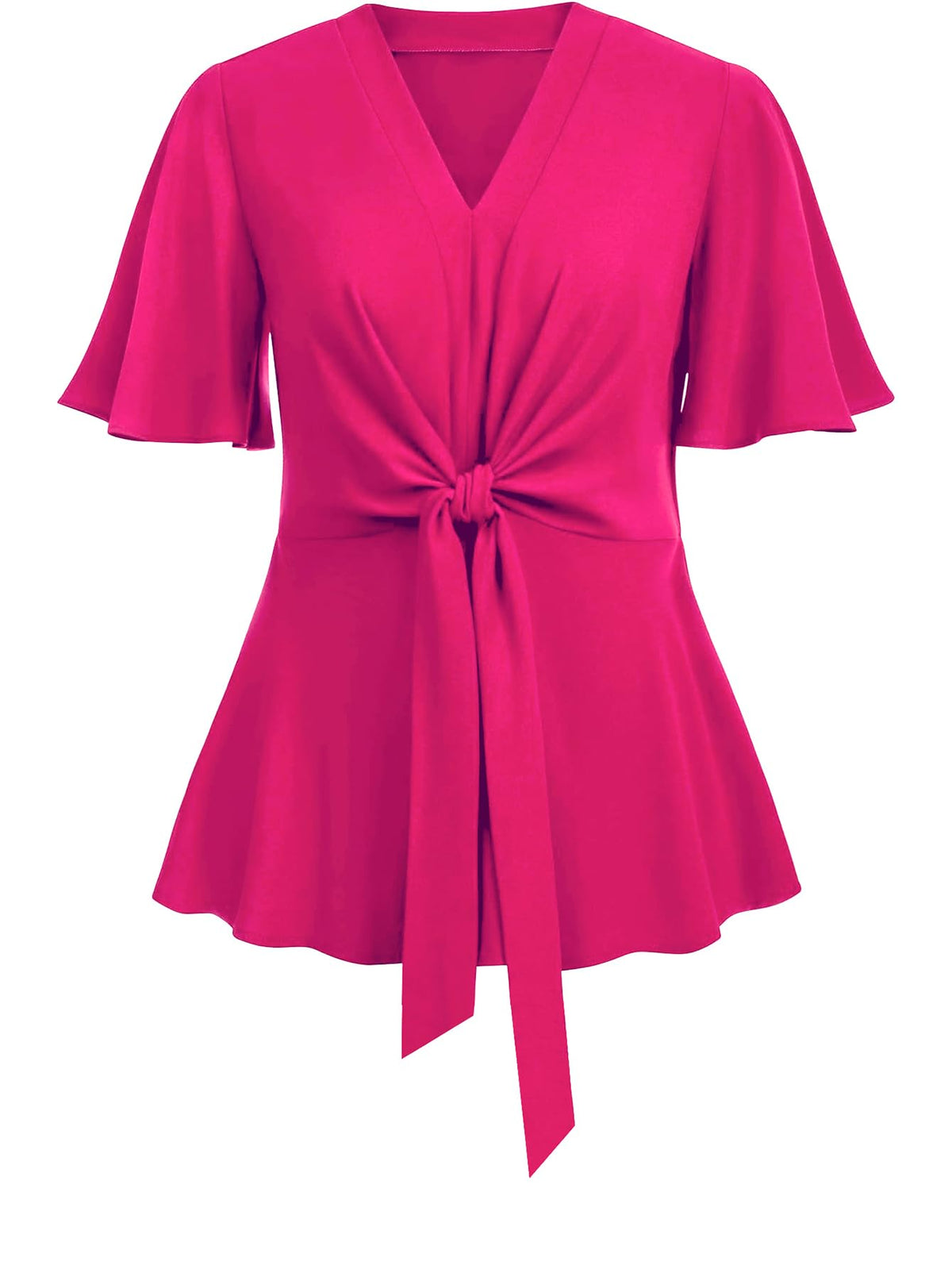 SCOMCHIC 2024 Women's Plus Size Peplum Tops Elegant V Neck Tie Front Bell Sleeve Flowy Blouses Shirts