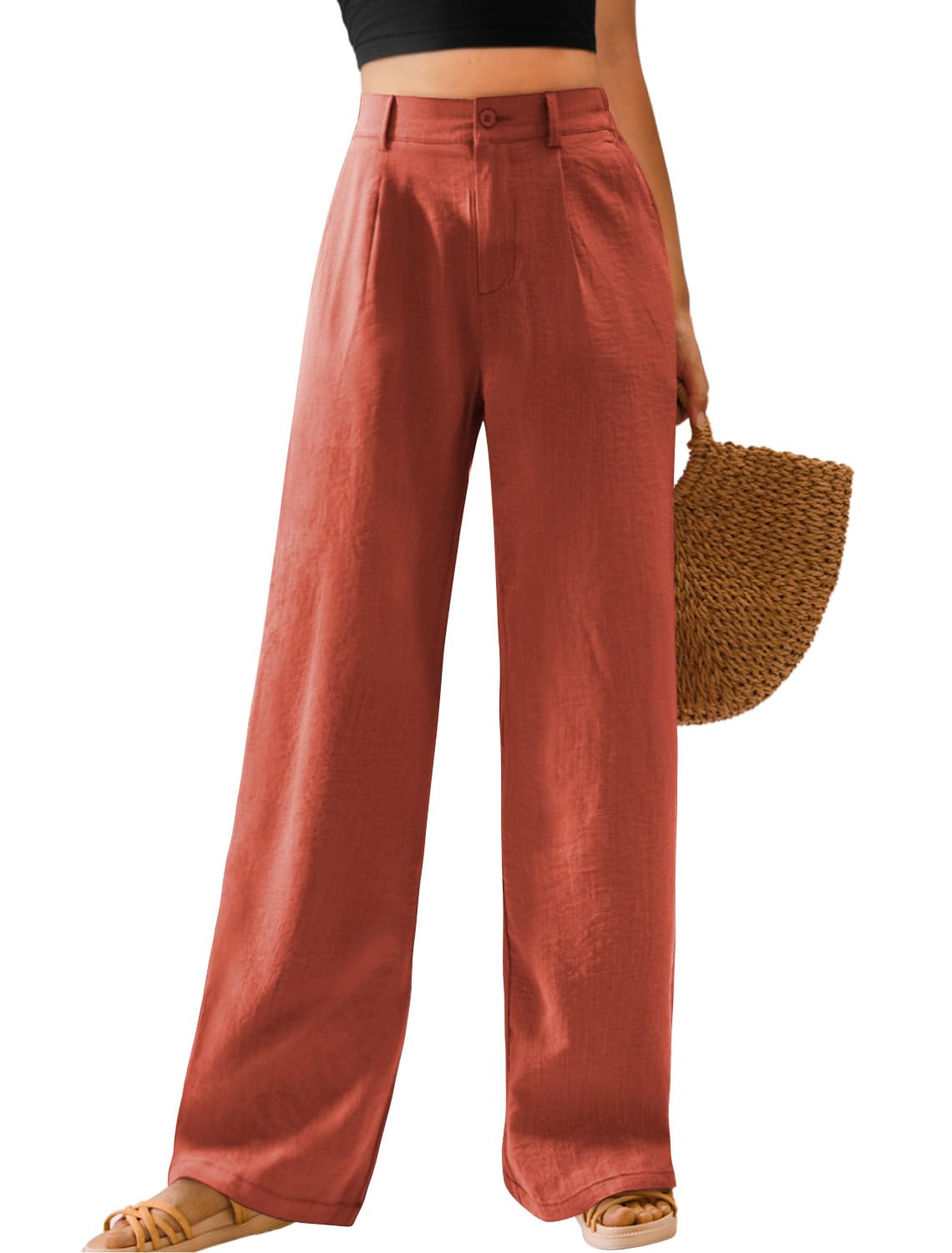 Feiersi Womens Casual Wide Leg Pants High Waisted Button Down Straight Long Trousers Palazzo Pants
