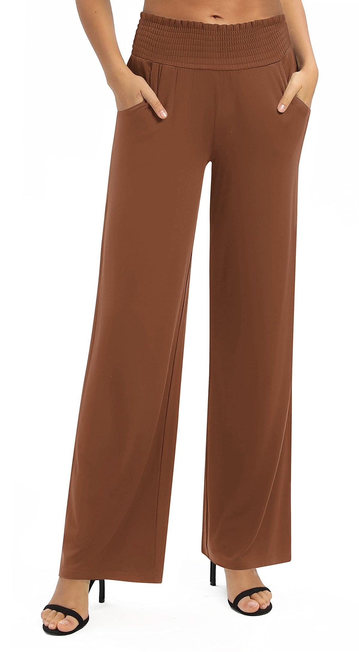 EXCHIC Women's Loose Straight Leg Palazzo Pants High Elastic Waist Causal Trousers with Pockets