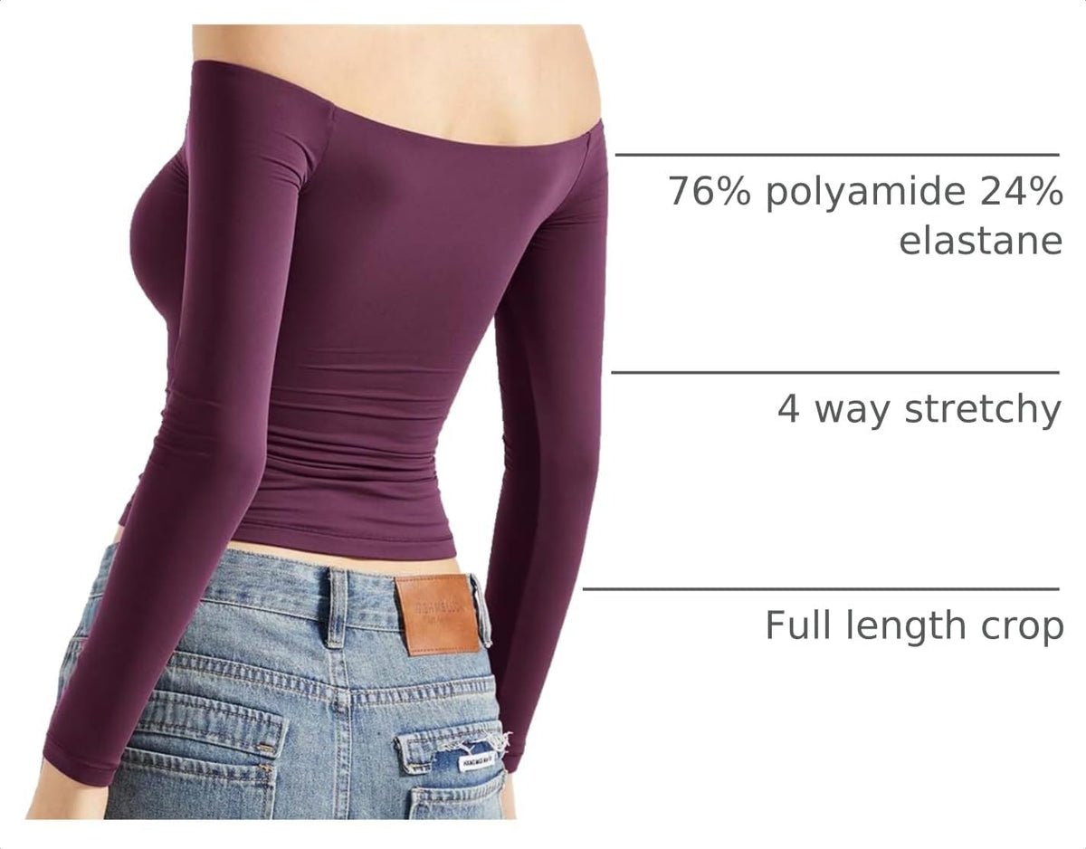SUUKSESS Women Off Shoulder Double Lined Long Sleeve Shirts Basic Going Out Tops