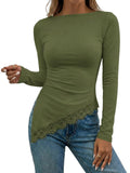 Flowyair Womens Boat Neck Long Sleeve Lace Tops Slim Fit Shirts