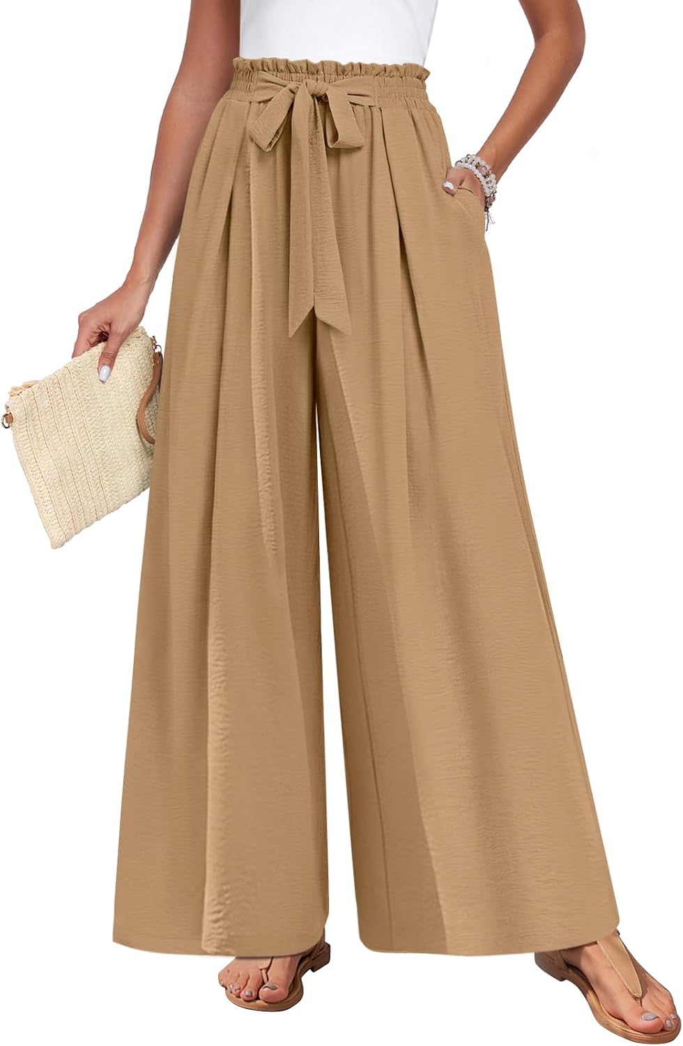 TAOHUADAO Womens Wide Leg Pants with Pockets High Waisted Plus Size Palazzo Pants Casual Flowy Trousers