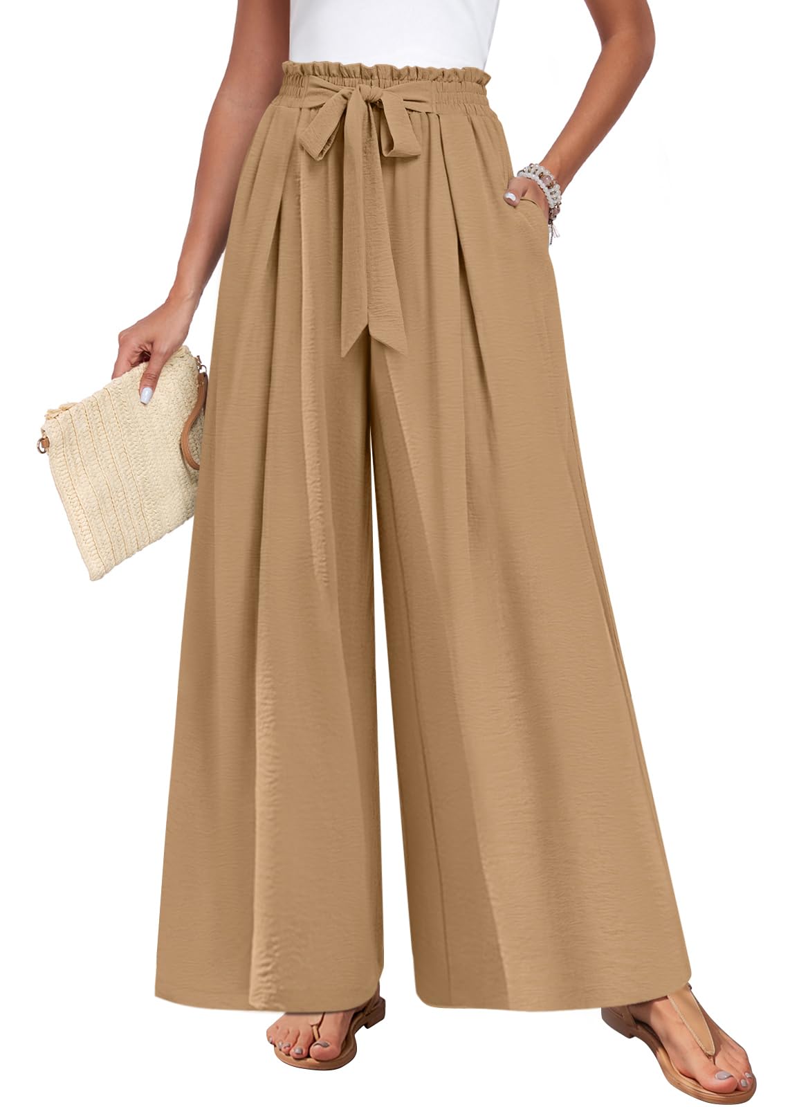 TAOHUADAO Womens Wide Leg Pants with Pockets High Waisted Plus Size Palazzo Pants Casual Flowy Trousers