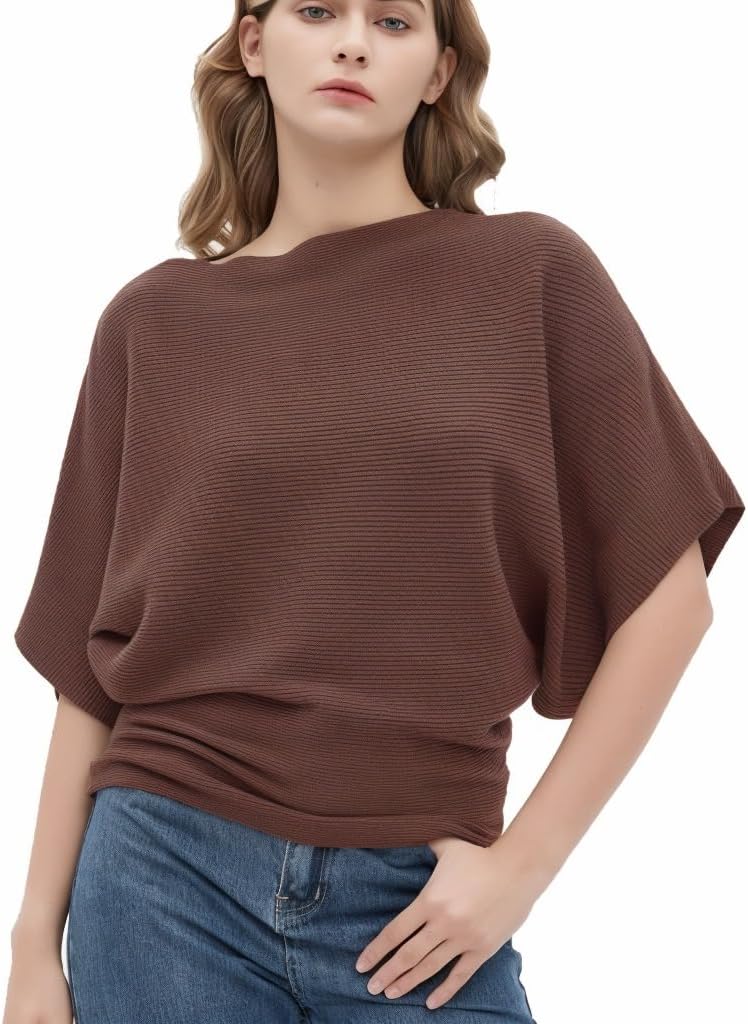 EDSTAR Women's Boat Neck Short Sleeve Dolman Knit Sweater