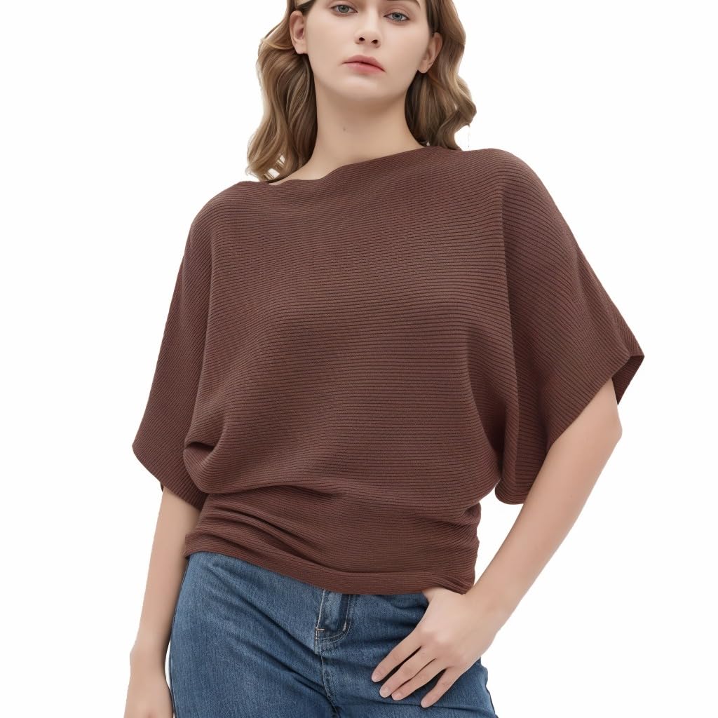 EDSTAR Women's Boat Neck Short Sleeve Dolman Knit Sweater
