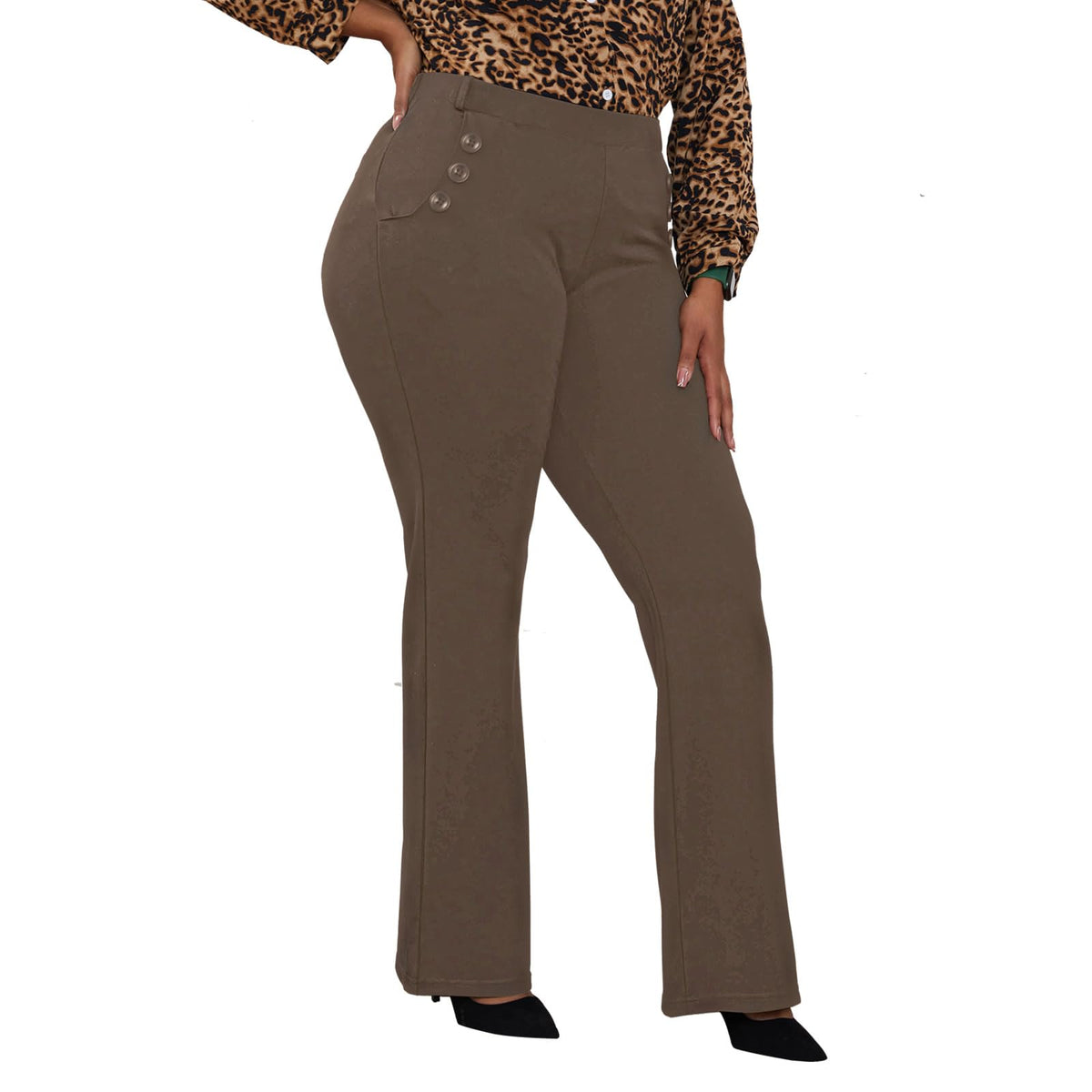 DGD Wrinkle-Free Stretch Dress Pants Plus Size for Women Pull-on Pant Ease into Comfort Office Pant