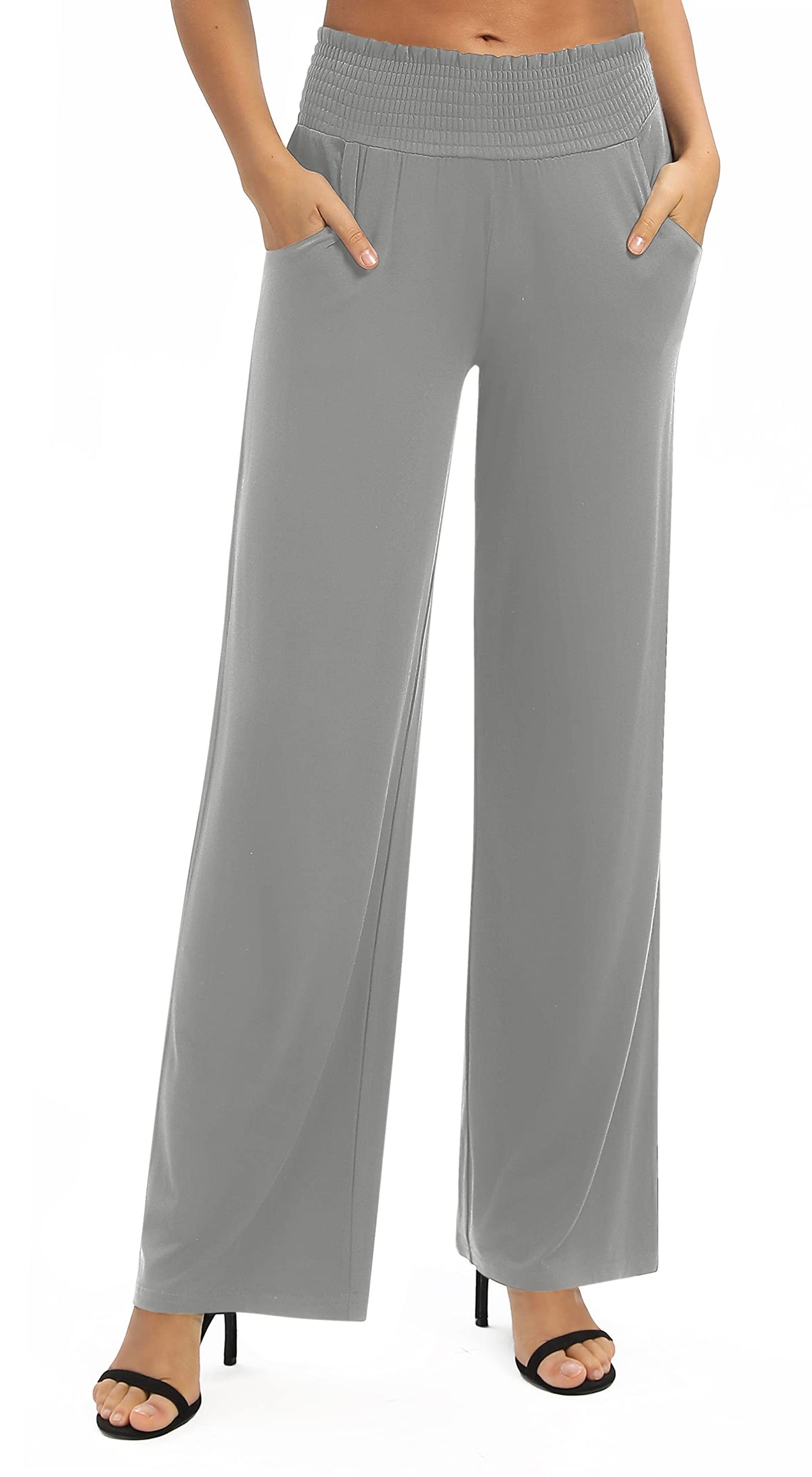 EXCHIC Women's Loose Straight Leg Palazzo Pants High Elastic Waist Causal Trousers with Pockets