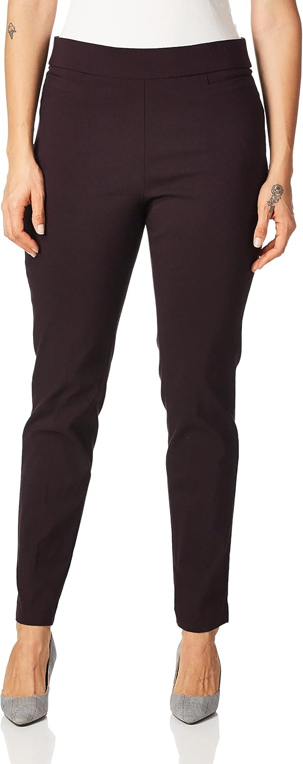 Briggs New York Women’s Pull On Dress Pants 4 Pockets Straight Leg Stretchy Office Casual Work Slacks
