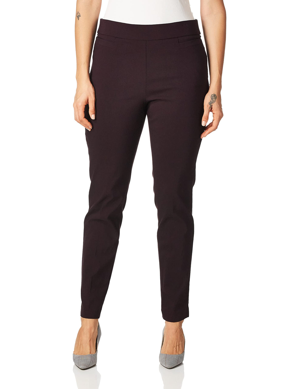 Briggs New York Women’s Pull On Dress Pants 4 Pockets Straight Leg Stretchy Office Casual Work Slacks