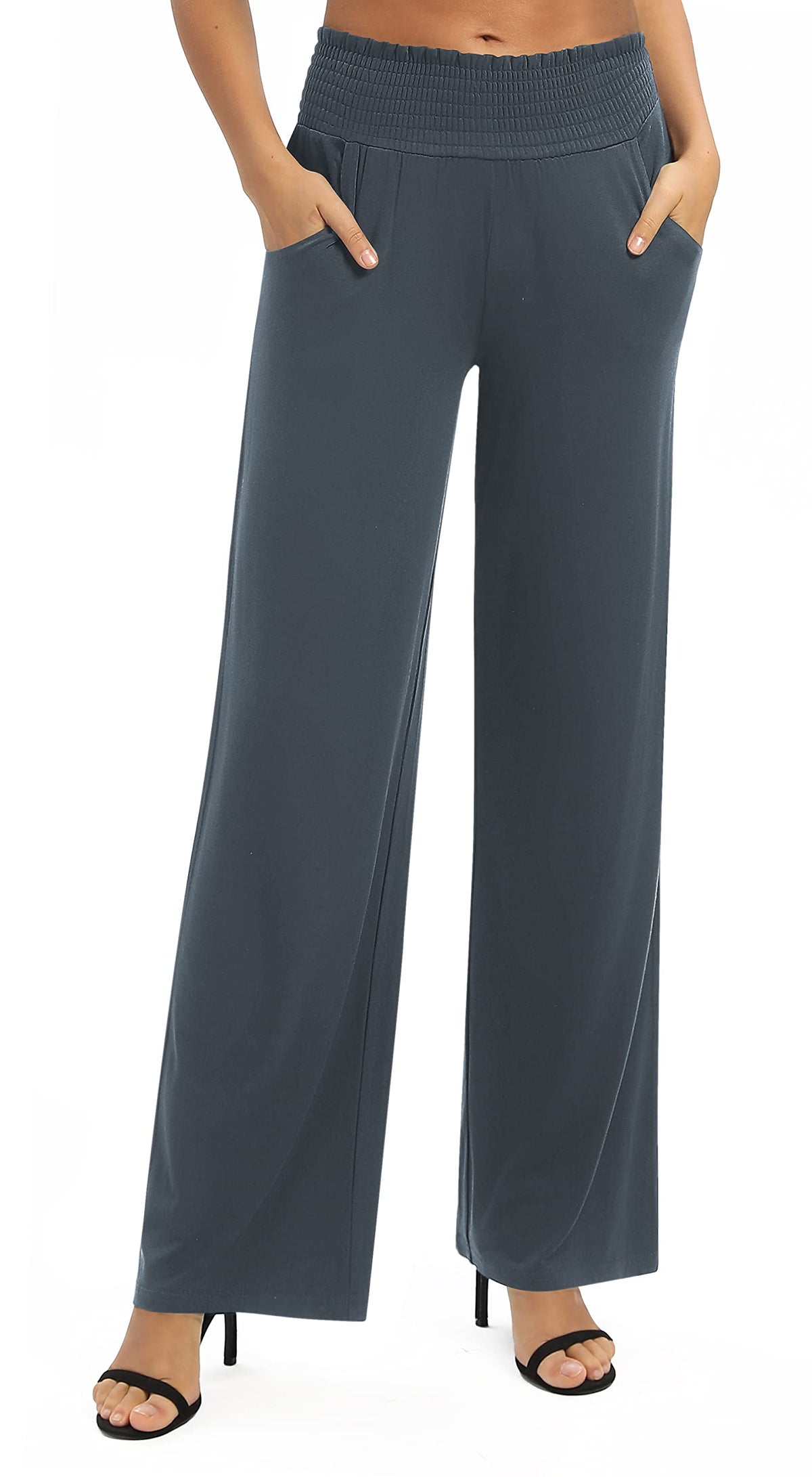 EXCHIC Women's Loose Straight Leg Palazzo Pants High Elastic Waist Causal Trousers with Pockets
