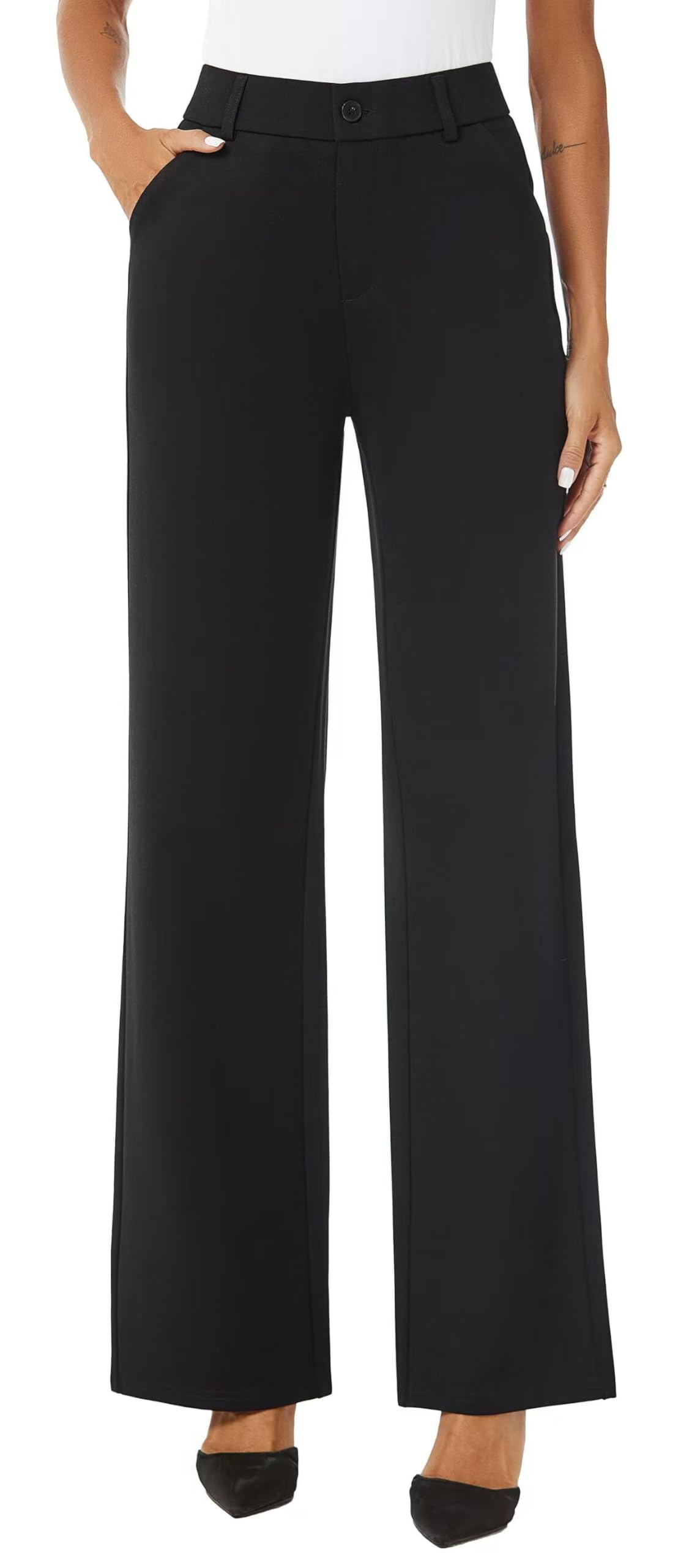 iChosy Womens High Waist Wide Straight Leg Trousers Casual Slacks Dress Pants with Pockets