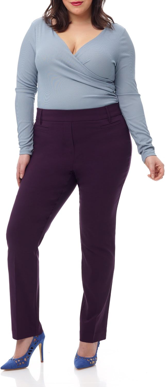 Rekucci Curvy Woman Ease into Comfort Plus Size Straight Pant w/Tummy Control