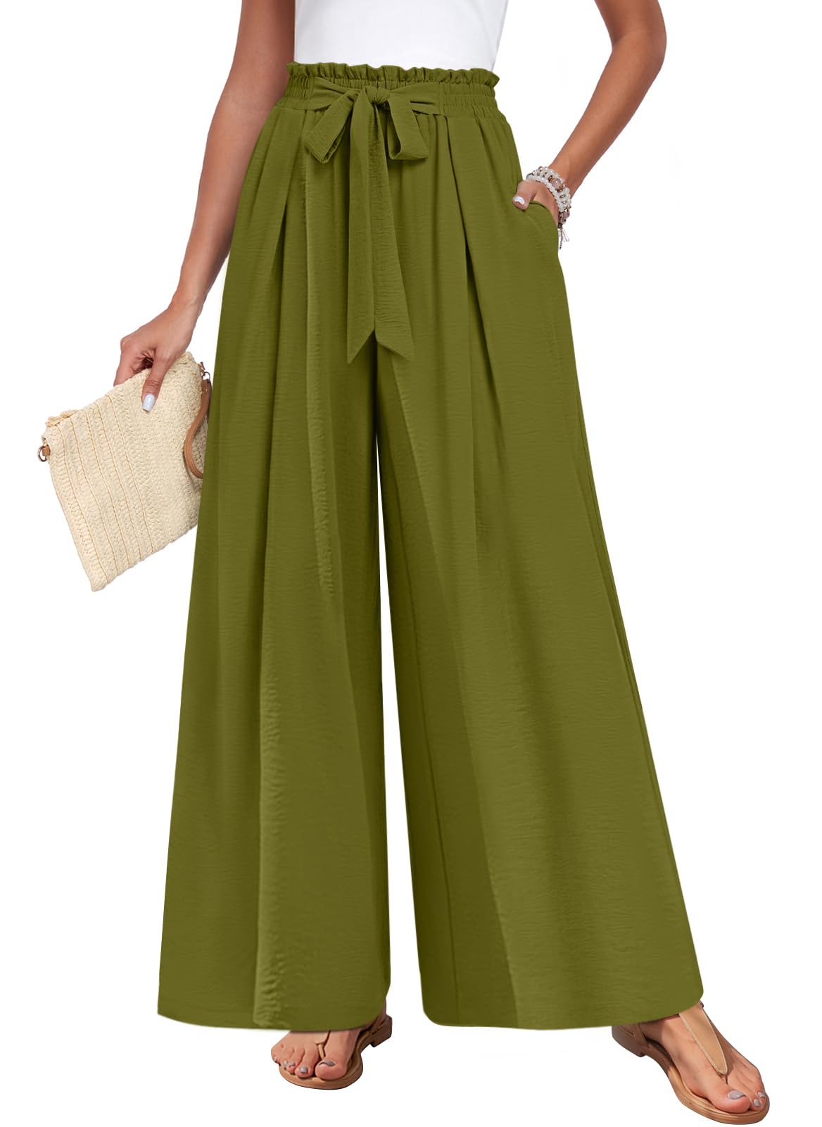 TAOHUADAO Womens Wide Leg Pants with Pockets High Waisted Plus Size Palazzo Pants Casual Flowy Trousers