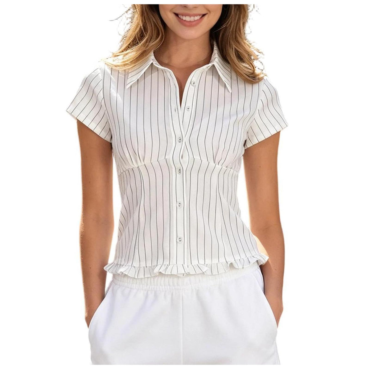 Women Short Sleeve Plaid Button Up Shirt Y2K Button Down Collared Blouse Summer Vintage Slim Fit Gingham Top
