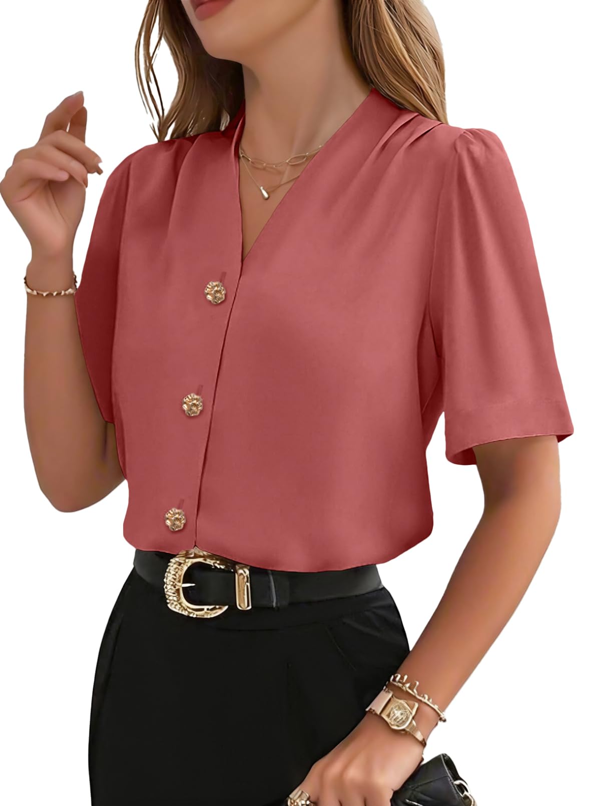 EVALESS Business Casual Tops for Women Button Down Shirts
