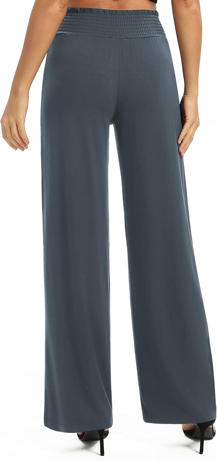 EXCHIC Women's Loose Straight Leg Palazzo Pants High Elastic Waist Causal Trousers with Pockets